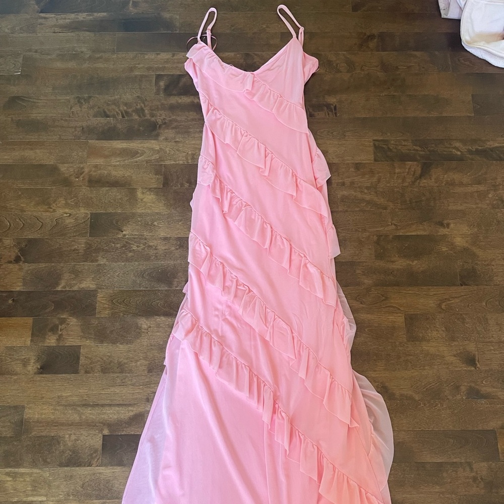 Elegant Pink Ruffle Maxi Dress